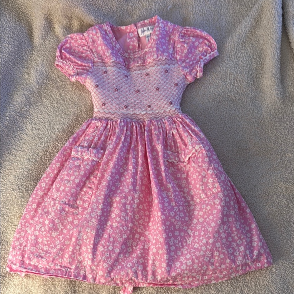 Rachel Riley Girls Pink Floral Smocked Dress